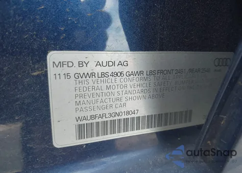 2016 Audi A4 2.0T Premium из США, поврежденный, VIN WAUBFAFL3GN018047